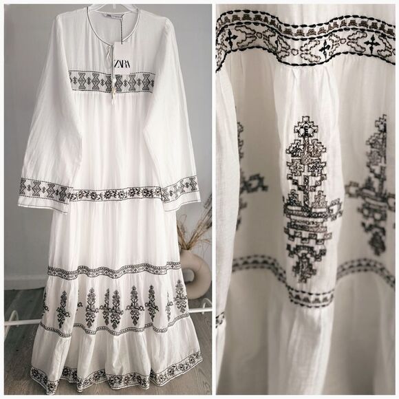 Zara Cotton Embroidered Dress New - Picture 5 of 6